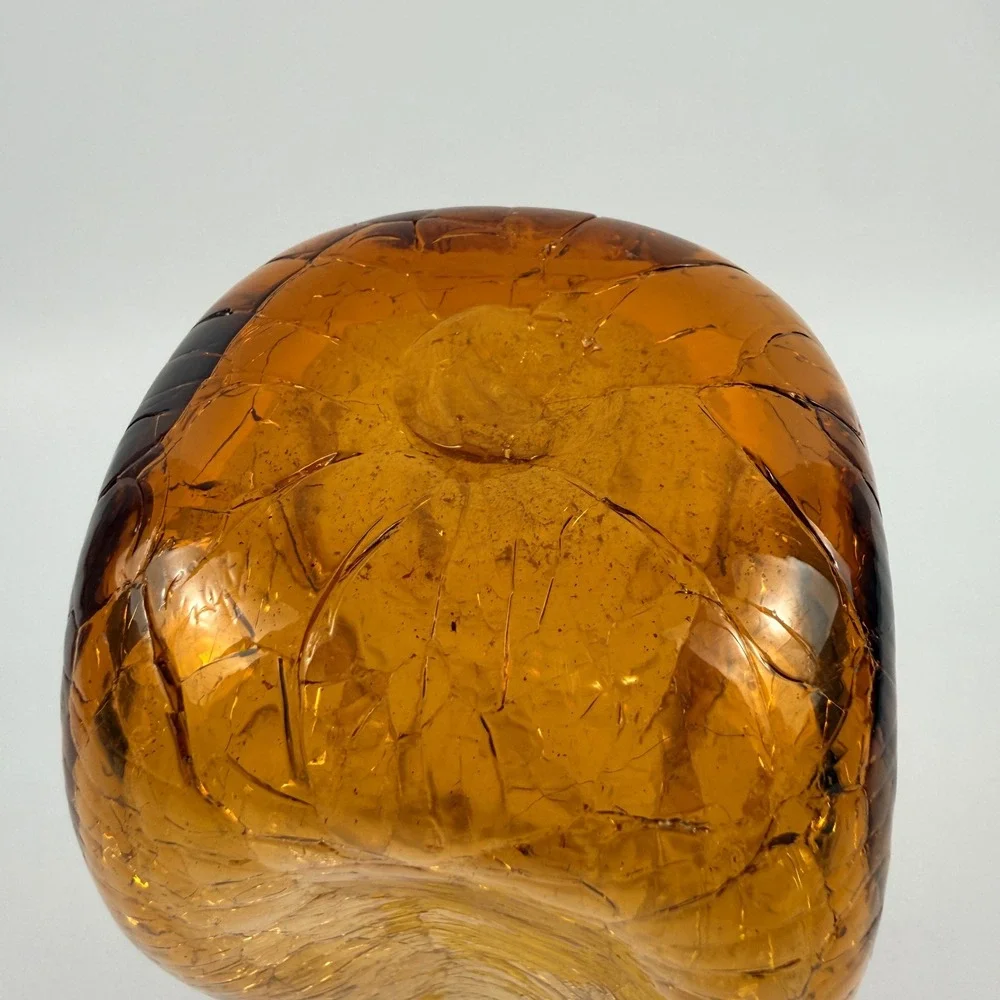 Vintage American Amber Crackle Art Glass Pinched Optic Vase Mid‎ Century